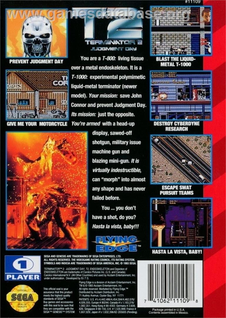 Terminator 2 - Judgment Day - Sega Genesis - Artwork - Box Back